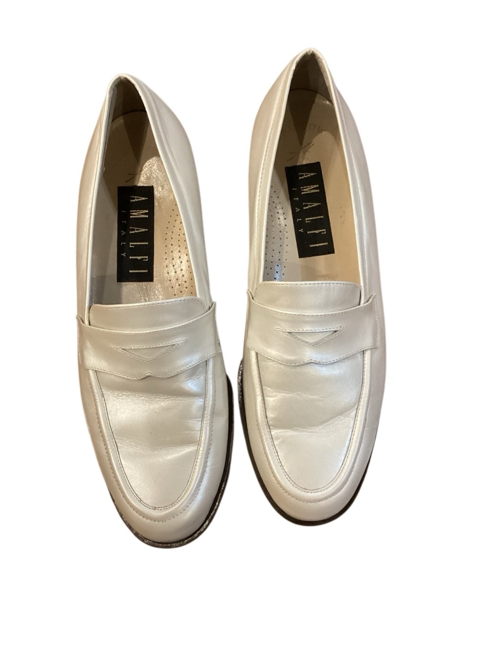 Amalfi Made in Italy Pearl white leather penny loafers size 8.5 - Picture 2 of 9